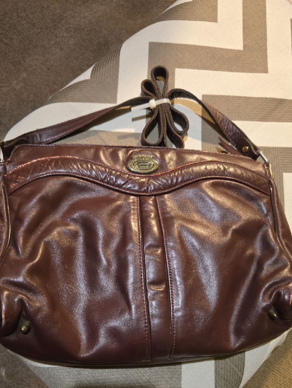 Etienne Aigner Brown Leather Shoulder Bag with Brass-Tone Logo